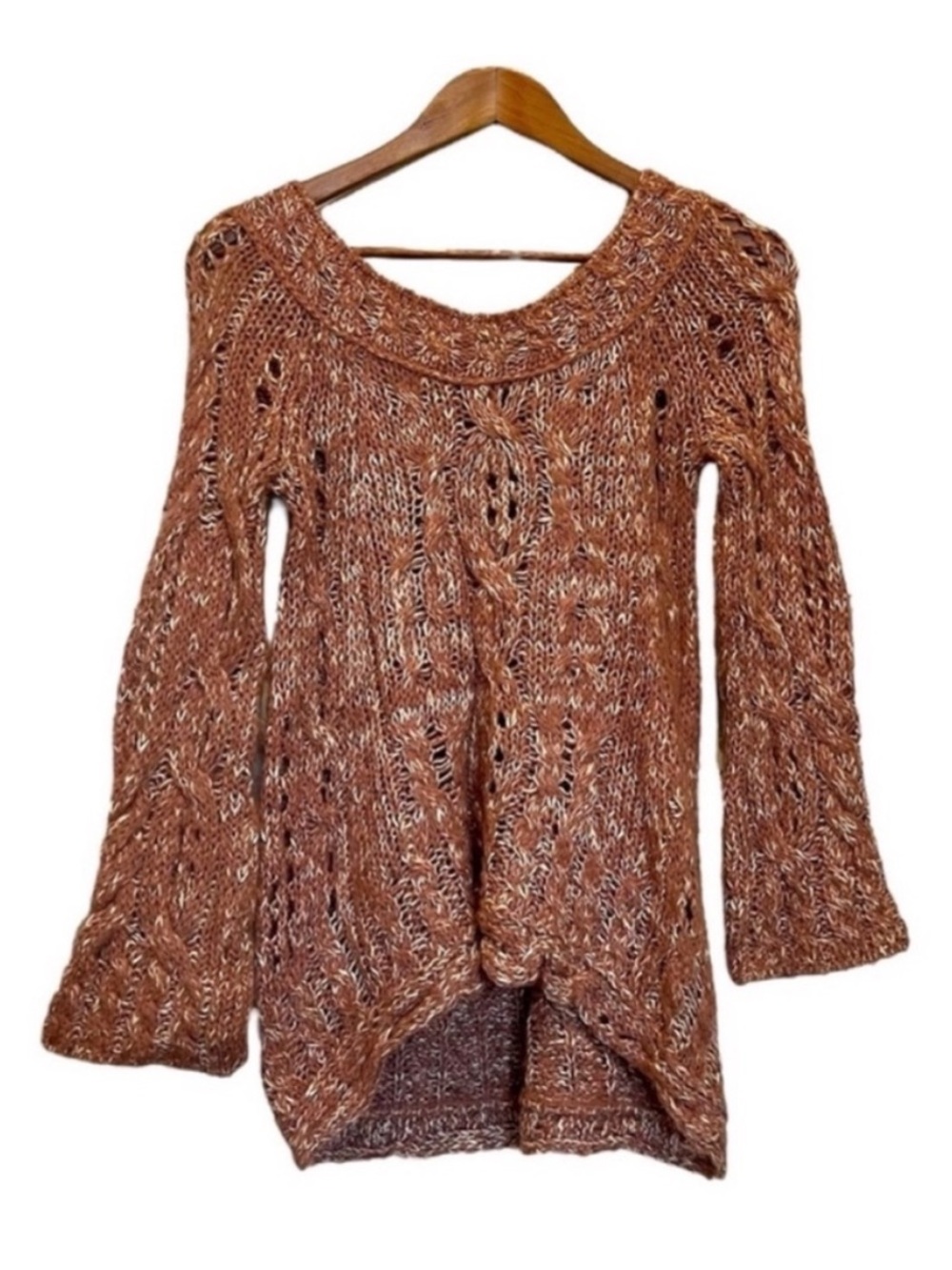 Free People Sweater Wool Alpaca Blend Open Knit Pink XS Oversized Relaxed Boho
